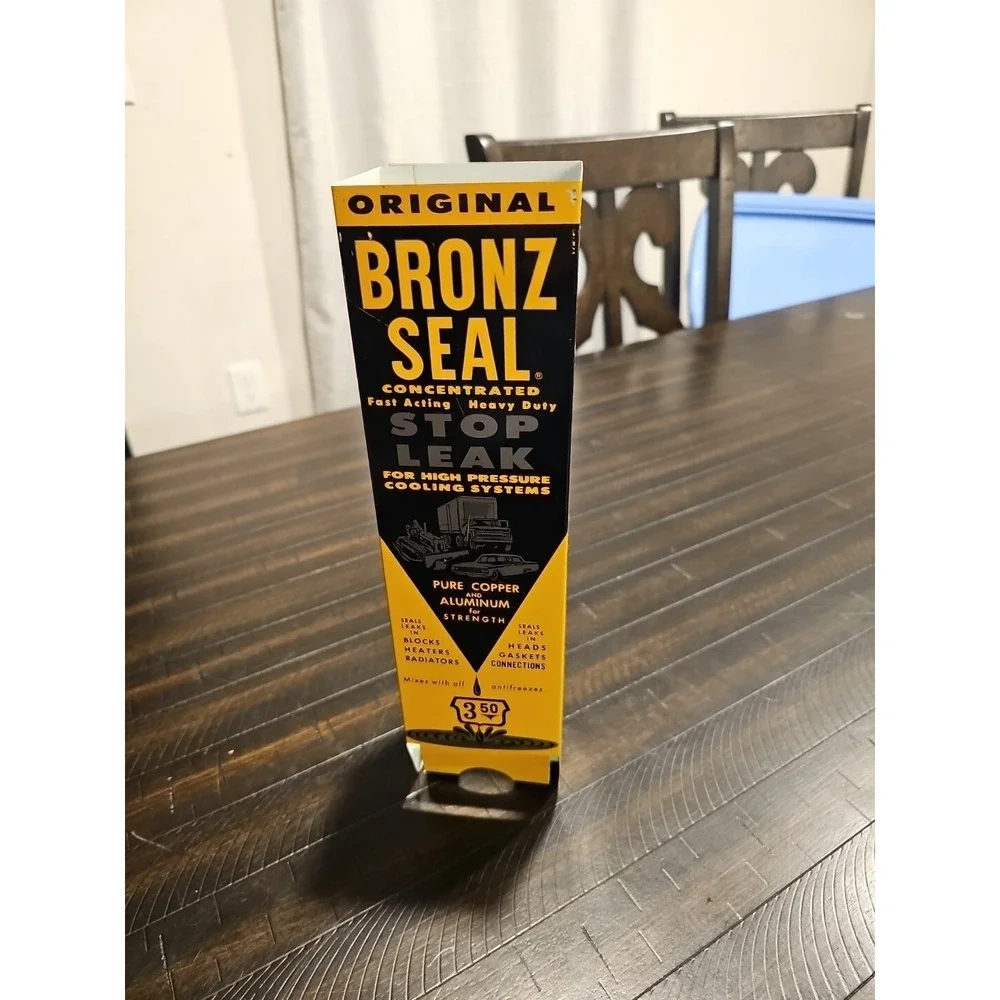 Vintage VERY RARE Bronz Seal Stop Leak Wall Hanging Metal‎ Display Dispenser NOS